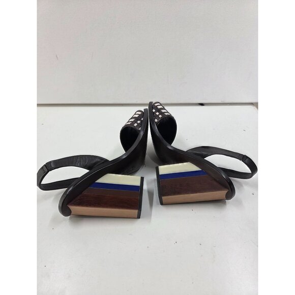 Tory Burch Emori Leather Open Toe Wooden Block Heel Slingback Size 6.5 - Picture 6 of 10